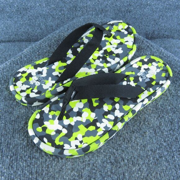 REI‎ Co-op Recycled Mens Size 7 Wide Strap Neon Pride Camo Flip Flops Sandals - Picture 1 of 10